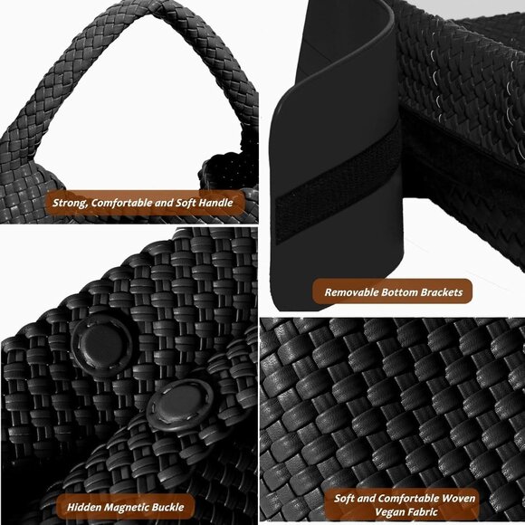 Elegant Hand Woven Vegan Leather Hobo Bag with Clutch - Large Capacity Design - Picture 6 of 7
